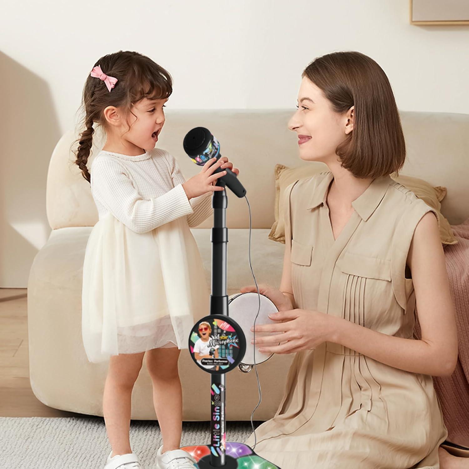 Babies Microphone with Stand, Singing Toys for Girls and Boys with Music and Light, Adjustable Standing V1263-JX-3029