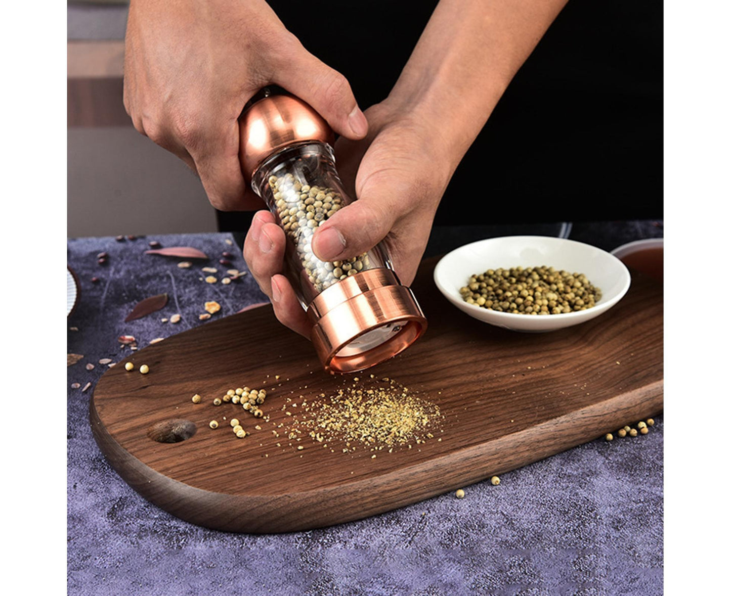 Manual Pepper Mill Multifunctional Acrylic Comfortable Touch Salt Shaker for Kitchen-Golden V1263-JX-303