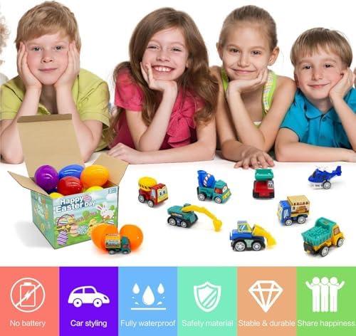 12Pcs Easter Eggs with Mini Pull-Back Cars, Stuffed Easter Eggs, for Boys and Girls V1263-JX-3032