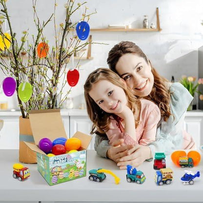 12Pcs Easter Eggs with Mini Pull-Back Cars, Stuffed Easter Eggs, for Boys and Girls V1263-JX-3032