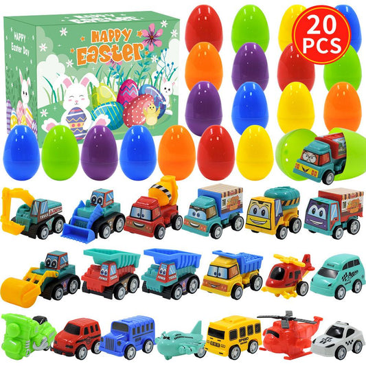 20Pcs Easter Eggs with Mini Pull-Back Cars, Stuffed Easter Eggs, for Boys and Girls V1263-JX-3036