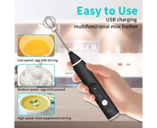 Electric milk frother,USB rechargeable milk frother 2 in 1 Hand-held battery-operated milk frother V1263-JX-304