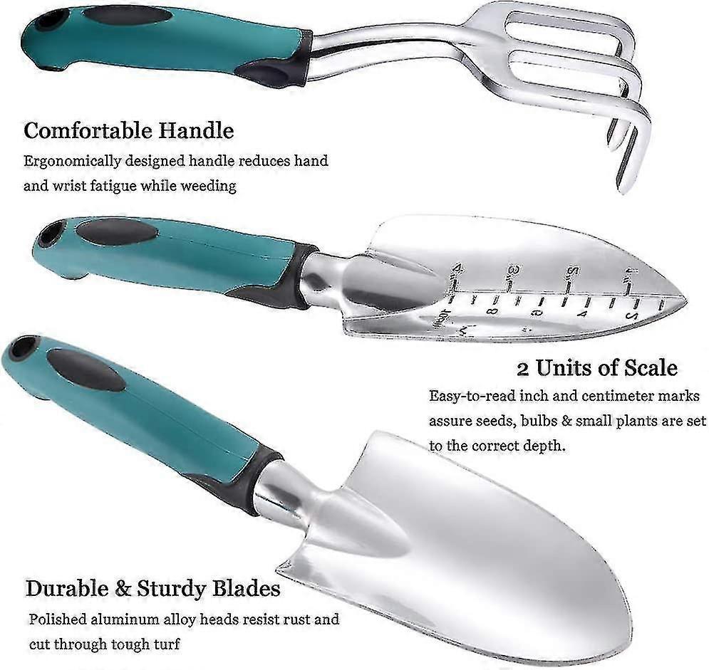 Garden Tool Set, 3-piece Heavy-duty Gardening Tool Cast Aluminum With Soft Rubber Non-slip Handle Durable V1263-JX-3059