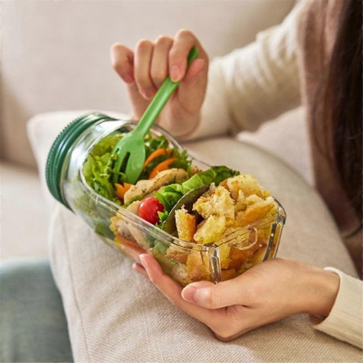 2pcs Salad Jar Set Leakproof Reusable Containers for Meal Prep Wet Dry Separation V1263-JX-307