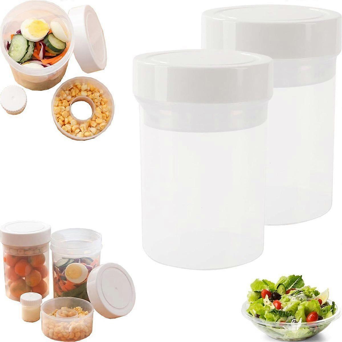 2pcs Leakproof Salad Jars 3in1 with Dressing Cup Container for Meal Prep Lunch V1263-JX-308
