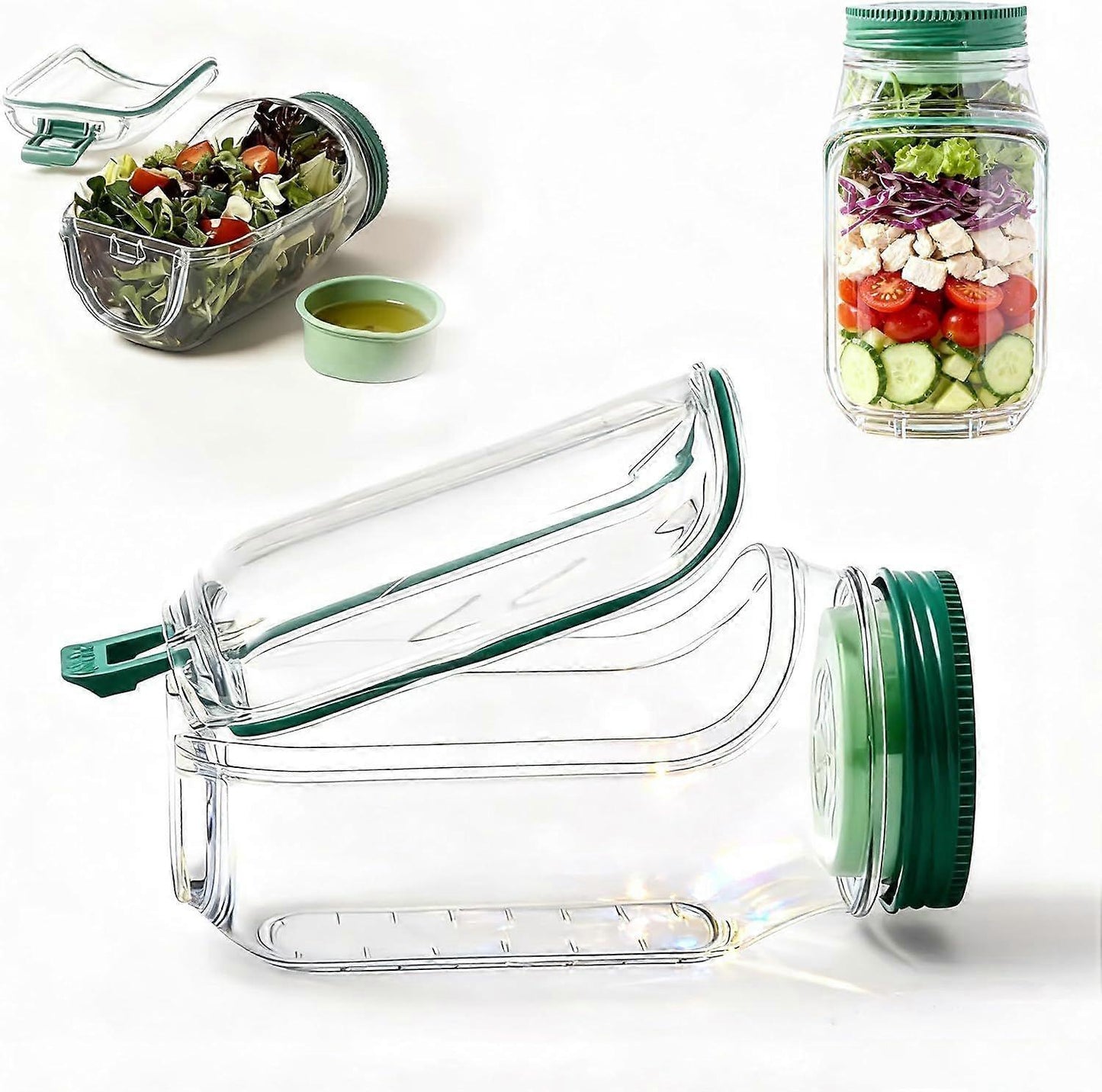 1pc Salad Pod Mason Jar Side Open Portable Salad Container with Lid for Travel V1263-JX-309