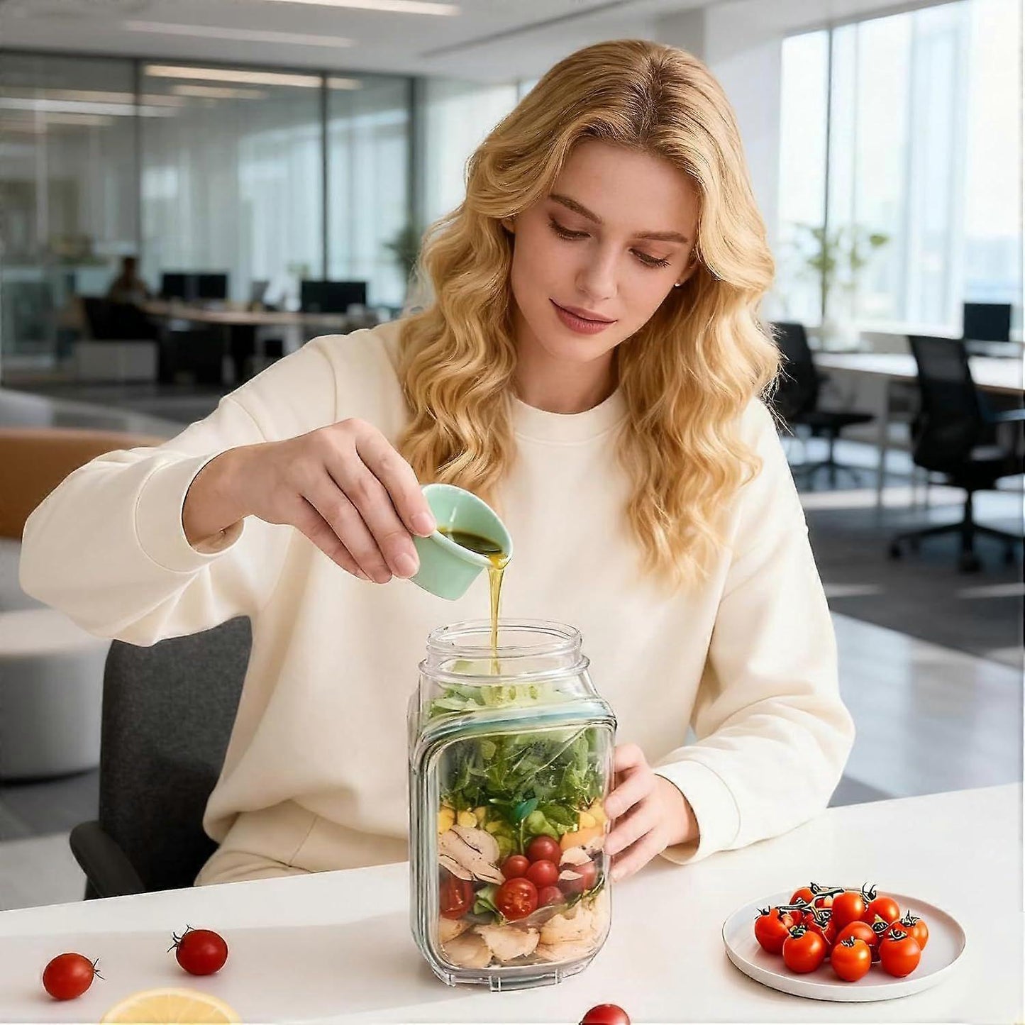 1pc Salad Pod Mason Jar Side Open Portable Salad Container with Lid for Travel V1263-JX-309