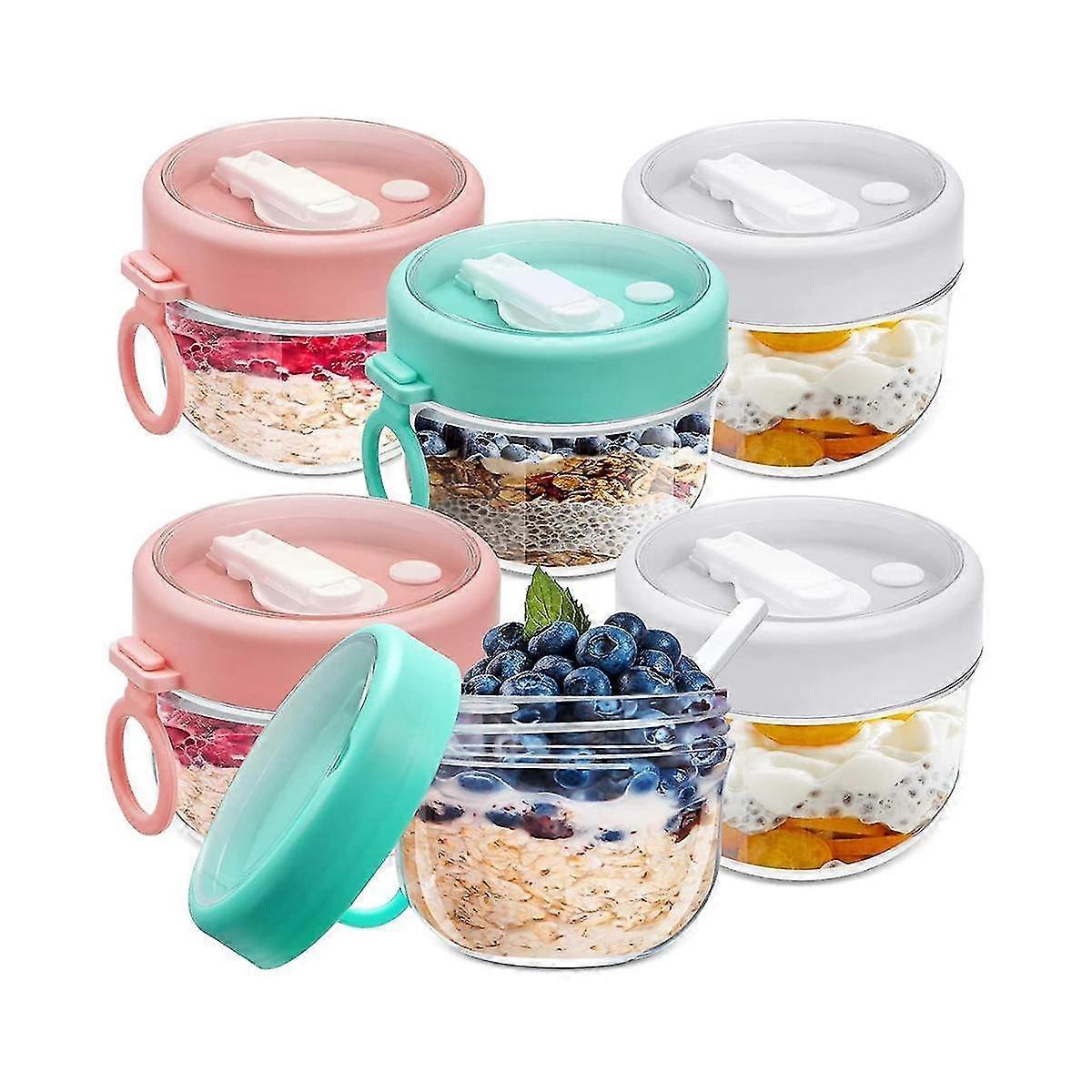 6pcs 20oz Overnight Oats Containers with Lids & Spoons Leakproof Yogurt Salad Jars V1263-JX-311