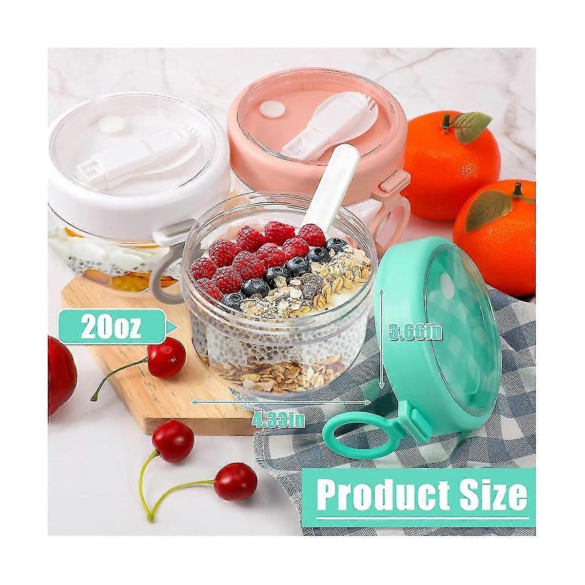 6pcs 20oz Overnight Oats Containers with Lids & Spoons Leakproof Yogurt Salad Jars V1263-JX-311