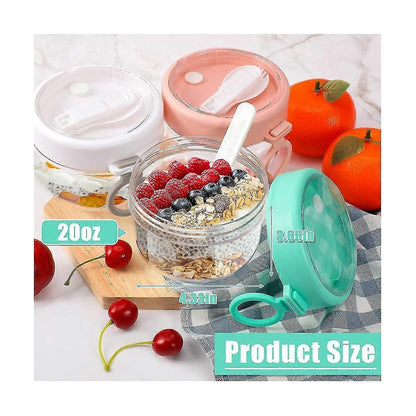6pcs 20oz Overnight Oats Containers with Lids & Spoons Leakproof Yogurt Salad Jars V1263-JX-311