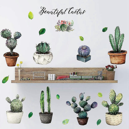 Cactus Potted Wall Stickers Personality Bedroom Dining Kitchen Wardrobe Decorative Wall Stickers(30x60cm) V1263-JX-3118