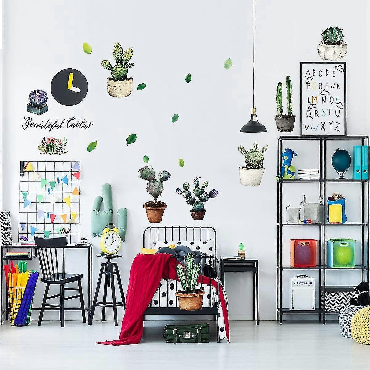 Cactus Potted Wall Stickers Personality Bedroom Dining Kitchen Wardrobe Decorative Wall Stickers(30x60cm) V1263-JX-3118