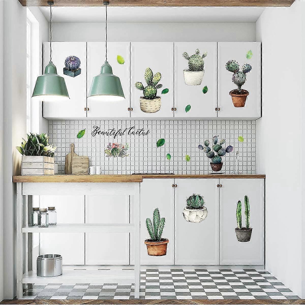 Cactus Potted Wall Stickers Personality Bedroom Dining Kitchen Wardrobe Decorative Wall Stickers(30x60cm) V1263-JX-3118