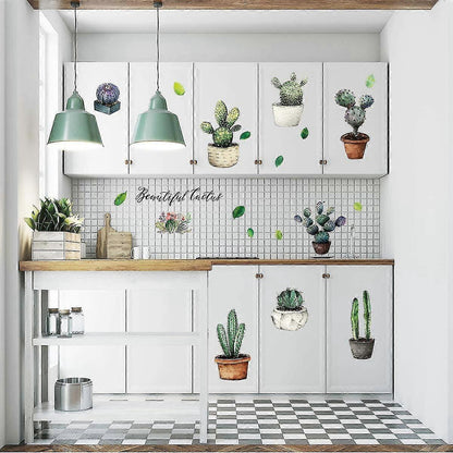 Cactus Potted Wall Stickers Personality Bedroom Dining Kitchen Wardrobe Decorative Wall Stickers(30x60cm) V1263-JX-3118