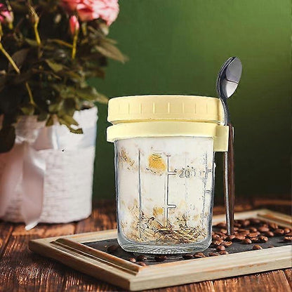 Oats Jars with Lids & Spoon Breakfast On The Go Cups Airtight Large Storage Jars V1263-JX-312