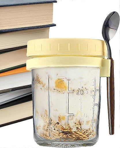 Oats Jars with Lids & Spoon Breakfast On The Go Cups Airtight Large Storage Jars V1263-JX-312
