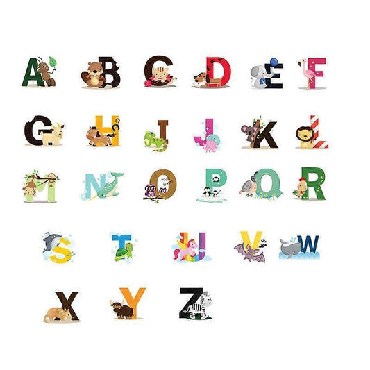 26 English letter stickers English words Cartoon animal wall stickers babies room stickers V1263-JX-3124