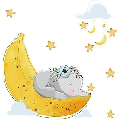 Flying Elephant Wall Decal Animal With Cloud Moon Star Wall Sticker Dumbo V1263-JX-3125
