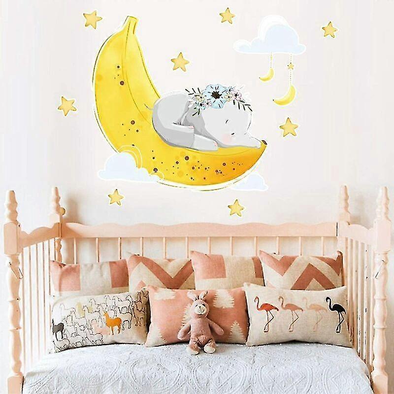 Flying Elephant Wall Decal Animal With Cloud Moon Star Wall Sticker Dumbo V1263-JX-3125