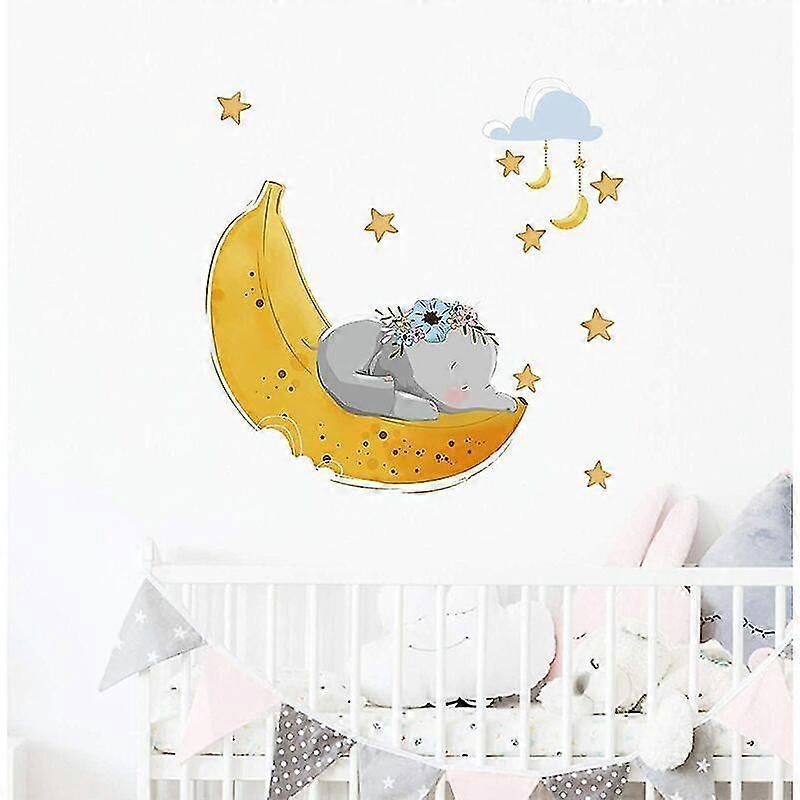 Flying Elephant Wall Decal Animal With Cloud Moon Star Wall Sticker Dumbo V1263-JX-3125