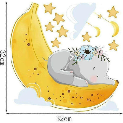 Flying Elephant Wall Decal Animal With Cloud Moon Star Wall Sticker Dumbo V1263-JX-3125