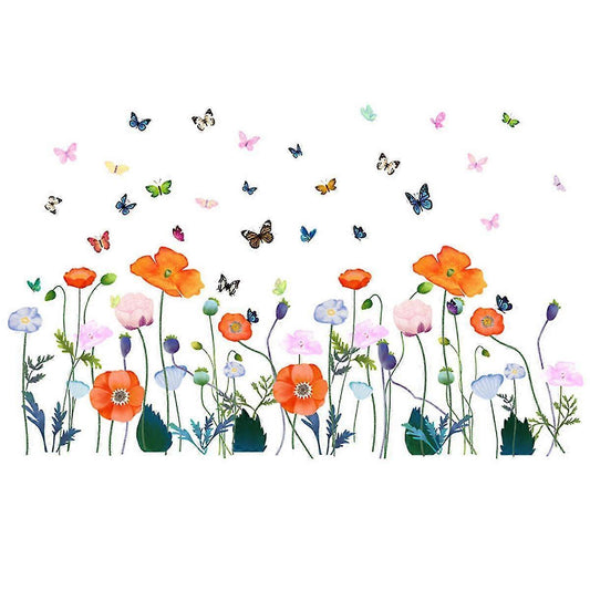 Fresh Flowers And Plants Wall Stickers Glass Window Stickers Colorful Butterfly Flowers Bedroom Living Room V1263-JX-3129