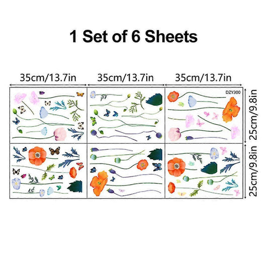 Fresh Flowers And Plants Wall Stickers Glass Window Stickers Colorful Butterfly Flowers Bedroom Living Room V1263-JX-3129