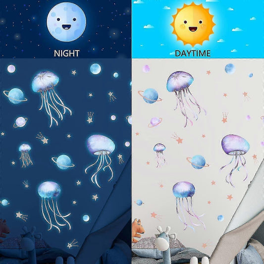 Yomaido Glow In The Dark Stickers, 4 Pcs Wall Stickers For babies Room, Luminous Jellyfish And Stars V1263-JX-3131