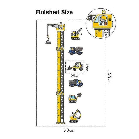 babies Growth Height Chart Removable Bedroom Wall Stickers Decals Construction Vehicles V1263-JX-3146