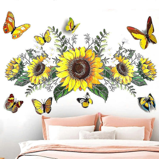 Sunflower Wall Stickers With 3d Butterfly Wall Sticker,sunflower Wall Stickers,wall Stickers For Bedroom V1263-JX-3154