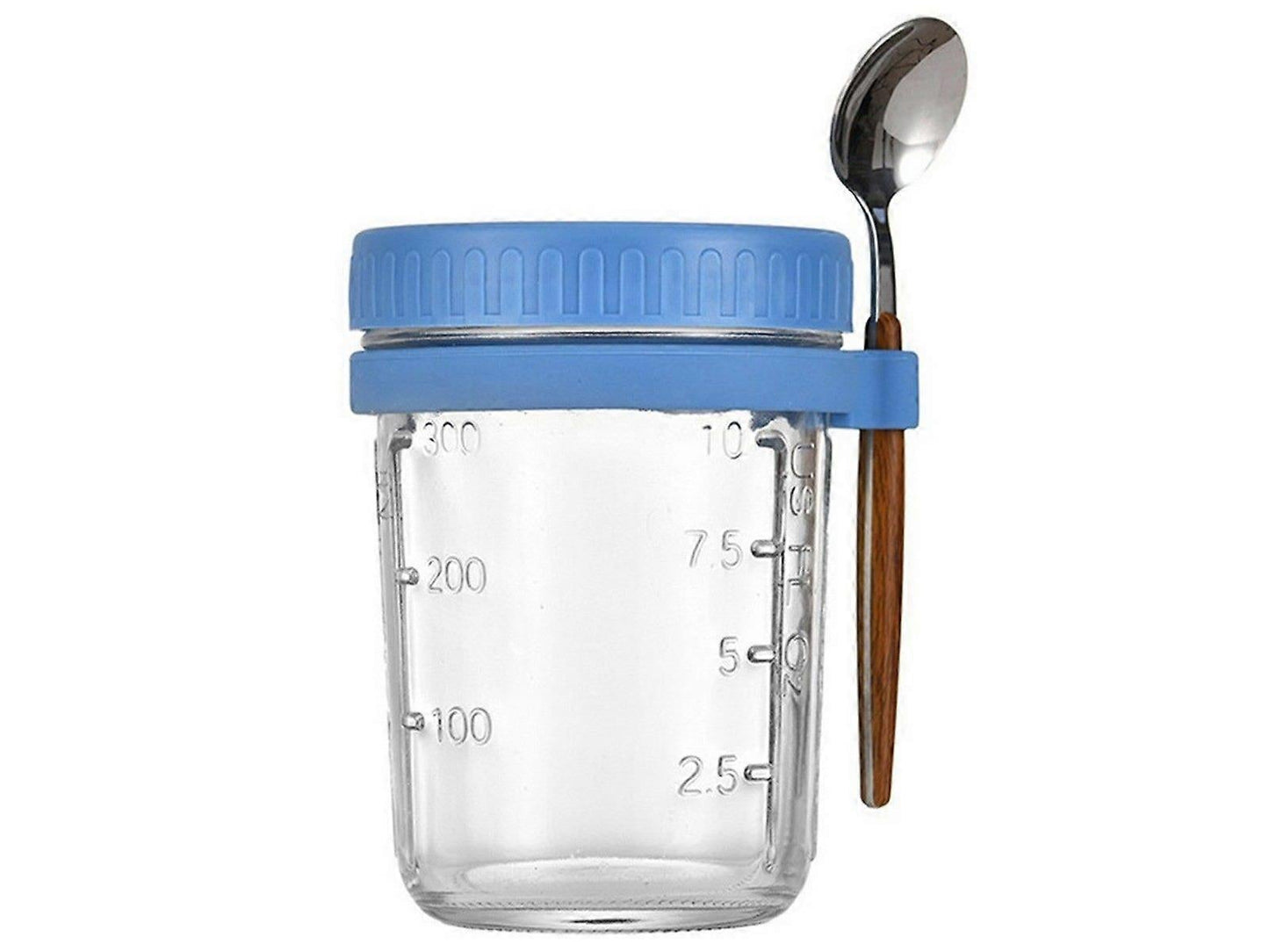 1pc 350ml Glass Oats Container with Lid & Spoon Salad Jar Cup Blue V1263-JX-317