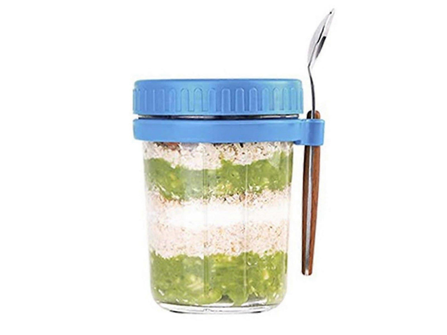 1pc 350ml Glass Oats Container with Lid & Spoon Salad Jar Cup Blue V1263-JX-317