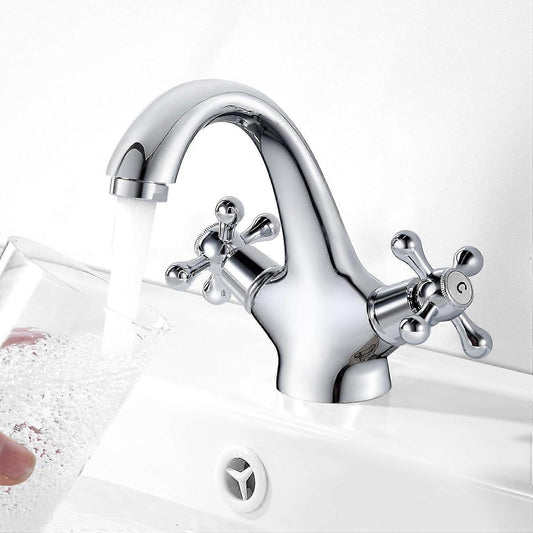 pcs Retro Basin Faucet, Double Handle Basin Mixer Tap, Bathroom Sink Faucet, Lavatory Faucet with Hot and V1263-JX-3178