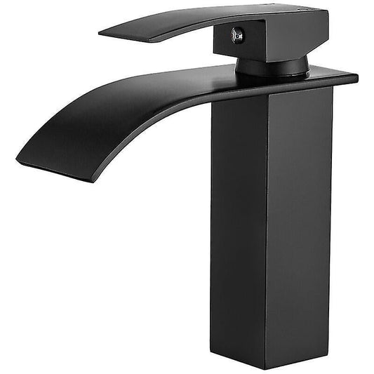 Bathroom Faucet,Sink Faucet with Cold & Hot Water Available,Modern Waterfall Design Sink Faucet,Durable Black V1263-JX-3179