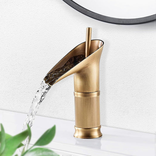1Pcs Retro Brass Waterfall Bathroom Faucet, Waterfall Basin Faucet, Antique Bathroom Mixer Tap, Hot and Cold V1263-JX-3180