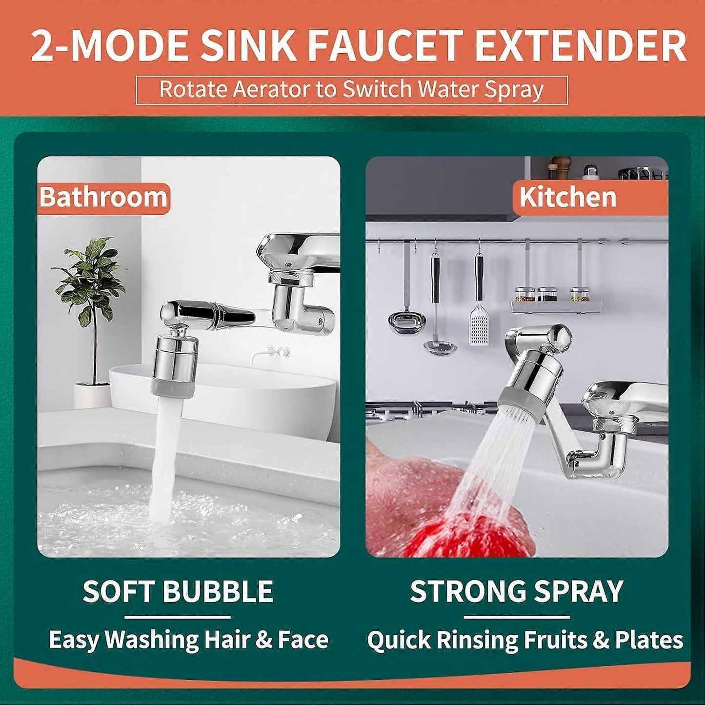 Swivel Faucet-Extender Sink-Aerator - 2 Mode Splash Water Filter Extension, Kitchen Bathroom 360 Rotatable V1263-JX-3183