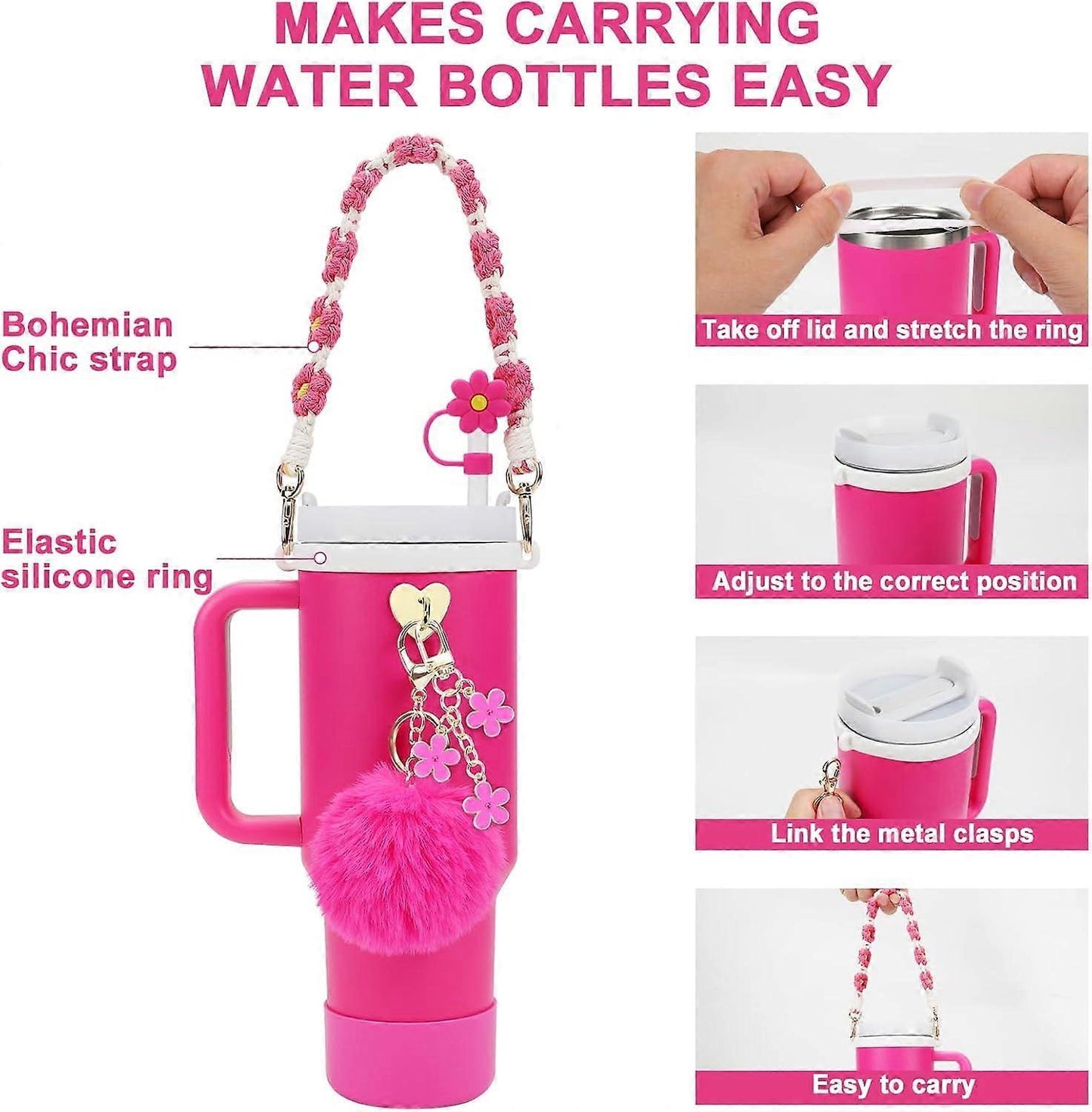 Stanley Cup Accessory Set - Water Bottle Handle Strap, Siliocne Stanley Cup Boot, Stanley Charms Stanley Cup V1263-JX-3186