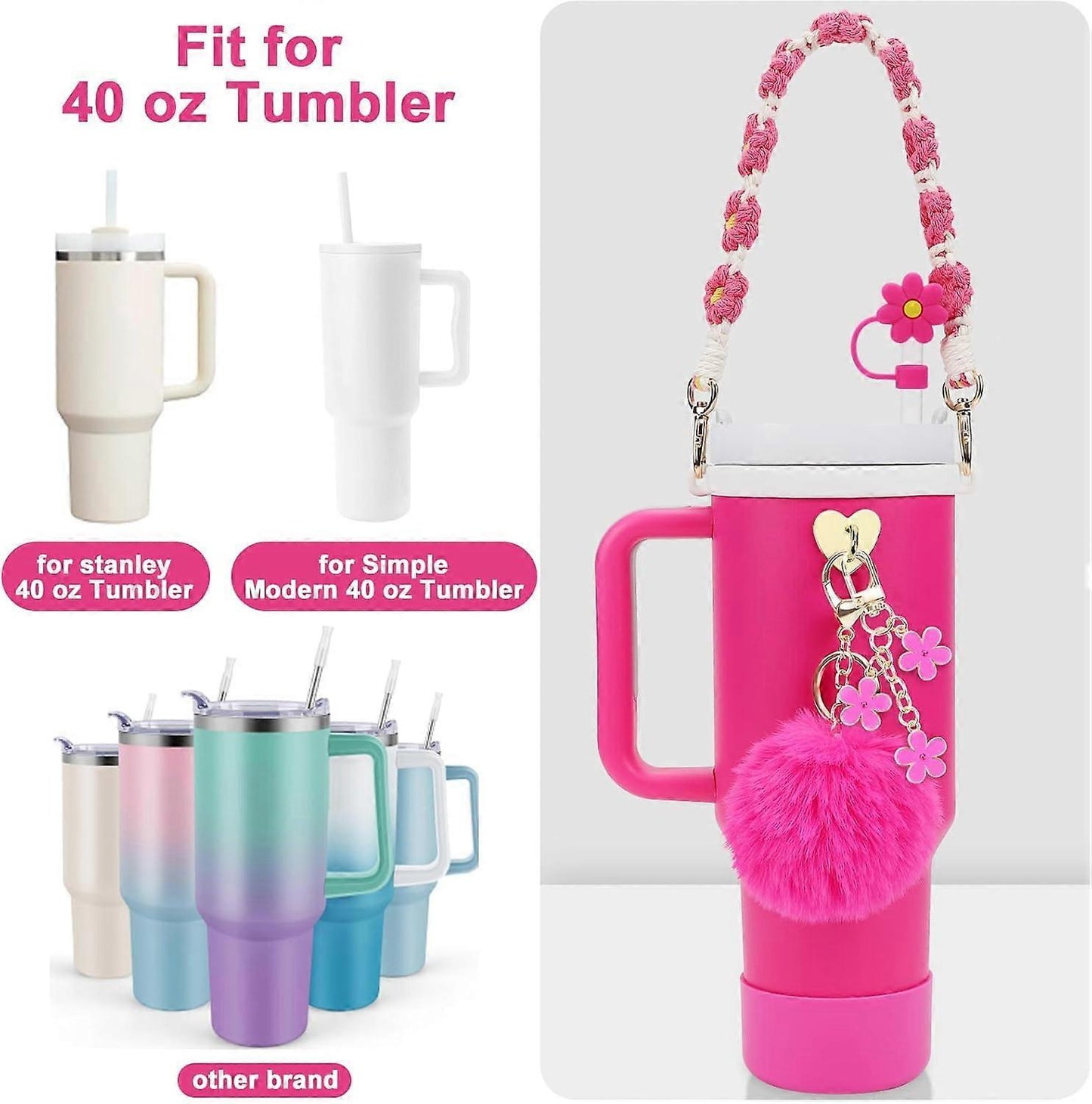 Stanley Cup Accessory Set - Water Bottle Handle Strap, Siliocne Stanley Cup Boot, Stanley Charms Stanley Cup V1263-JX-3186
