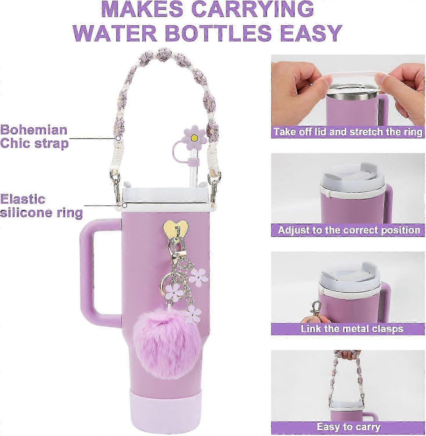stanley Cup Accessory Set - Water Bottle Handle Strap, Siliocne Stanley Cup Boot, Stanley Charms Stanley Cup V1263-JX-3187