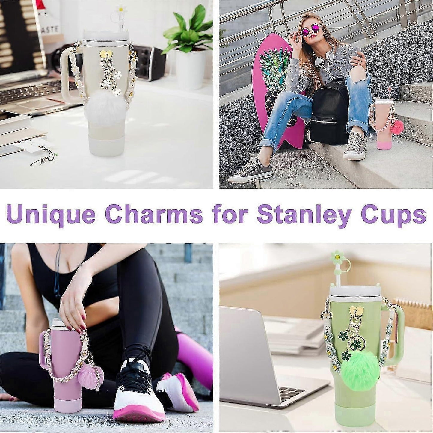 stanley Cup Accessory Set - Water Bottle Handle Strap, Siliocne Stanley Cup Boot, Stanley Charms Stanley Cup V1263-JX-3187
