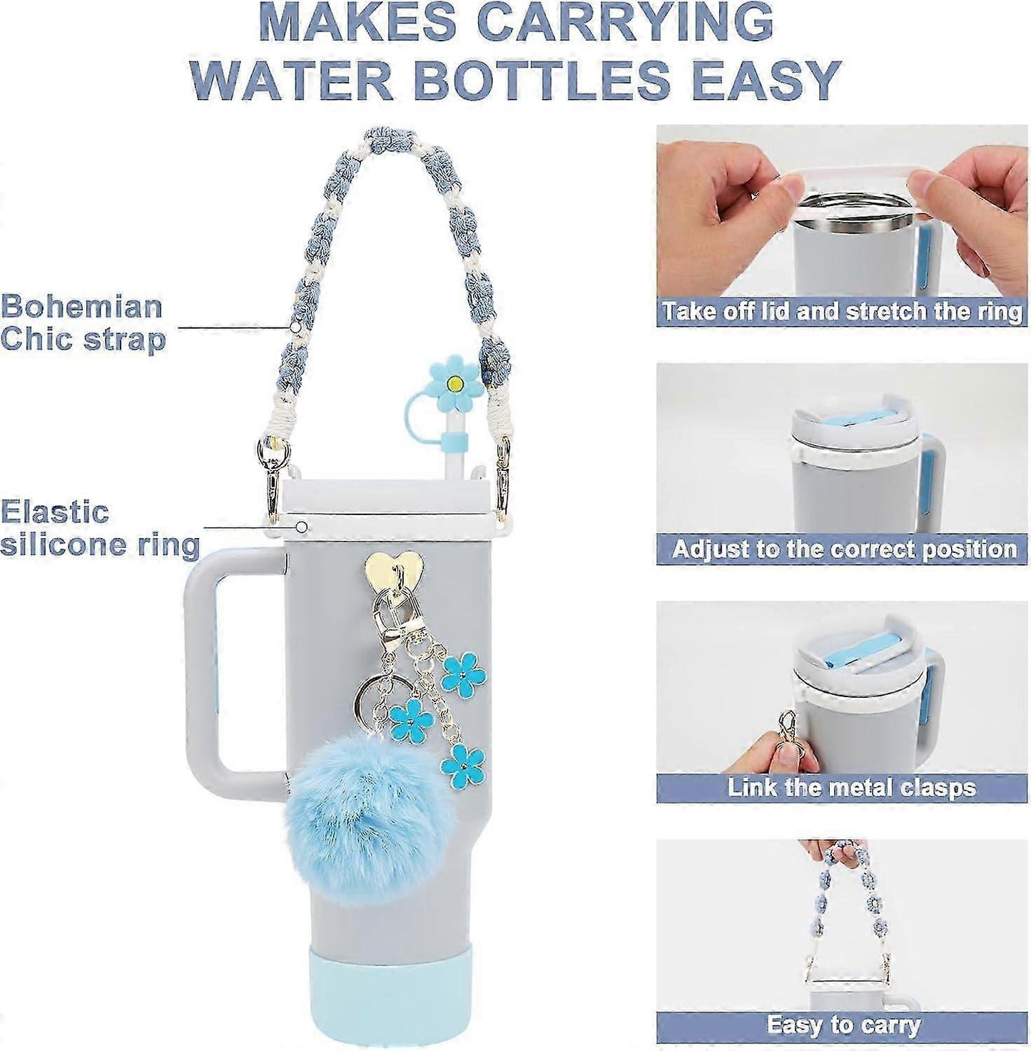 Stanley Cup Accessory Set - Water Bottle Handle Strap, Siliocne Stanley Cup Boot, Stanley Charms Stanley Cup V1263-JX-3188