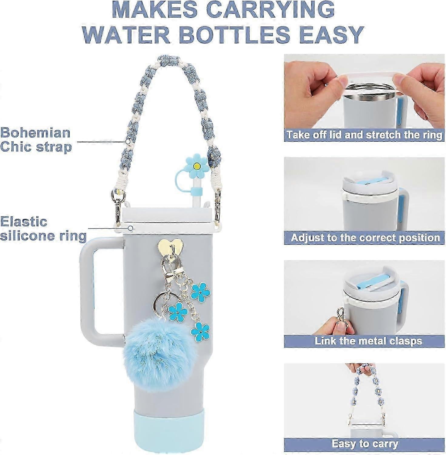 Stanley Cup Accessory Set - Water Bottle Handle Strap, Siliocne Stanley Cup Boot, Stanley Charms Stanley Cup V1263-JX-3188
