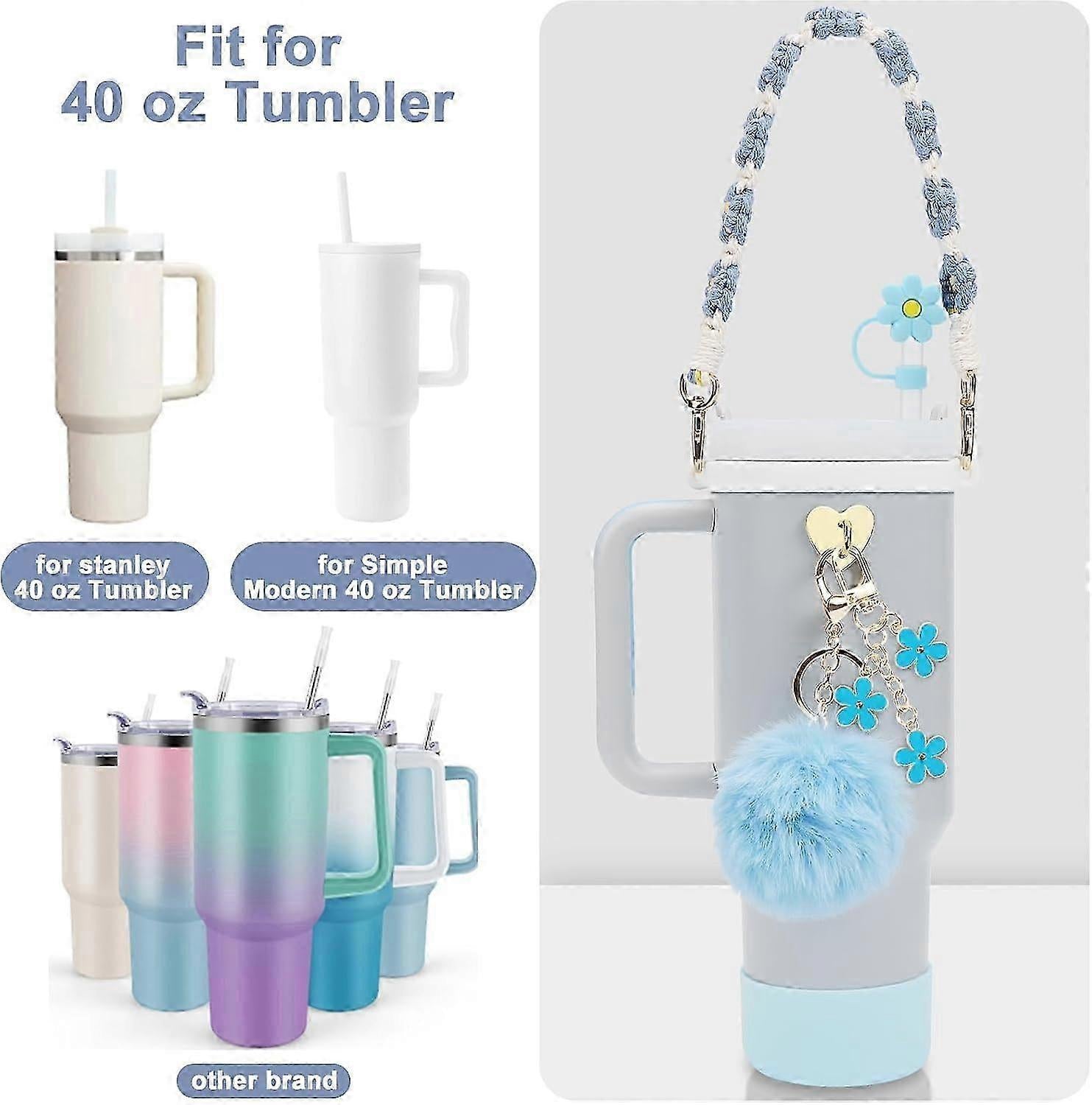 Stanley Cup Accessory Set - Water Bottle Handle Strap, Siliocne Stanley Cup Boot, Stanley Charms Stanley Cup V1263-JX-3188