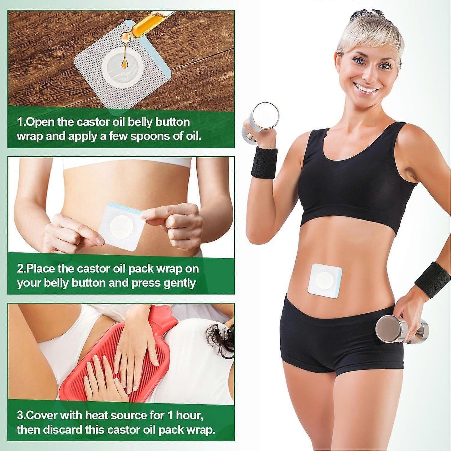 30pcs Castor Oil Belly Button Pack Wrap, Self-Adhesive Disposable Castor Oil V1263-JX-3206