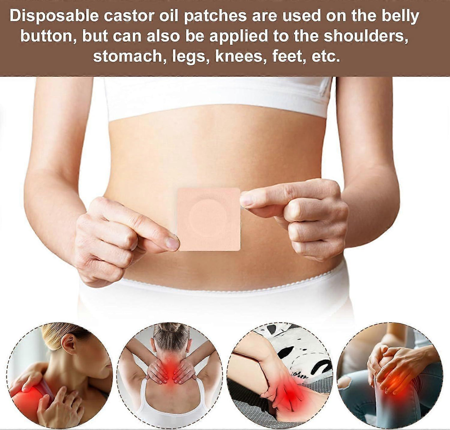 30pcs Castor Oil Pack Wrap for Belly Button, 2.76in Self-Adhesive Castor Oil V1263-JX-3207
