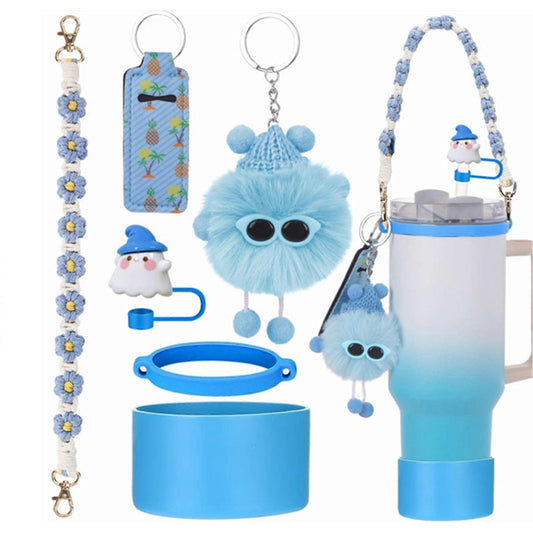 6pcs Cute Accessories Set for 20/30/40oz Tumbler Stanley Cup, Water Bottle Handle Strap, Siliocne Straw Cover V1263-JX-3223