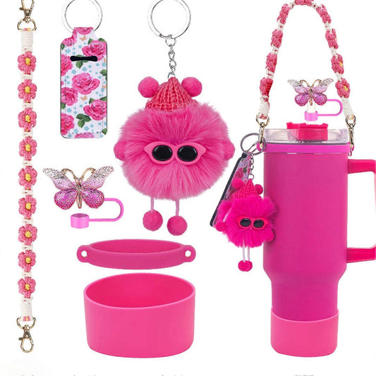 6pcs Cute Accessories Set for 20/30/40oz Tumbler Stanley Cup, Water Bottle Handle Strap, Siliocne Straw Cover V1263-JX-3225