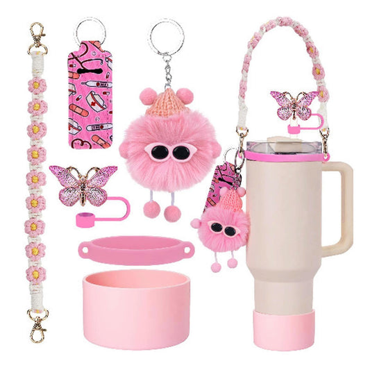 6pcs Cute Accessories Set for 20/30/40oz Tumbler Stanley Cup, Water Bottle Handle Strap, Siliocne Straw Cover V1263-JX-3227