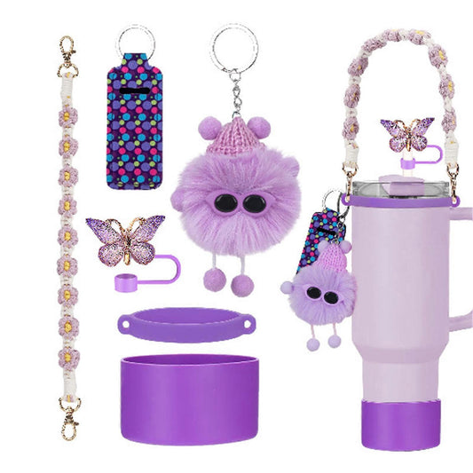6pcs Cute Accessories Set for 20/30/40oz Tumbler Stanley Cup, Water Bottle Handle Strap, Siliocne Straw Cover V1263-JX-3228
