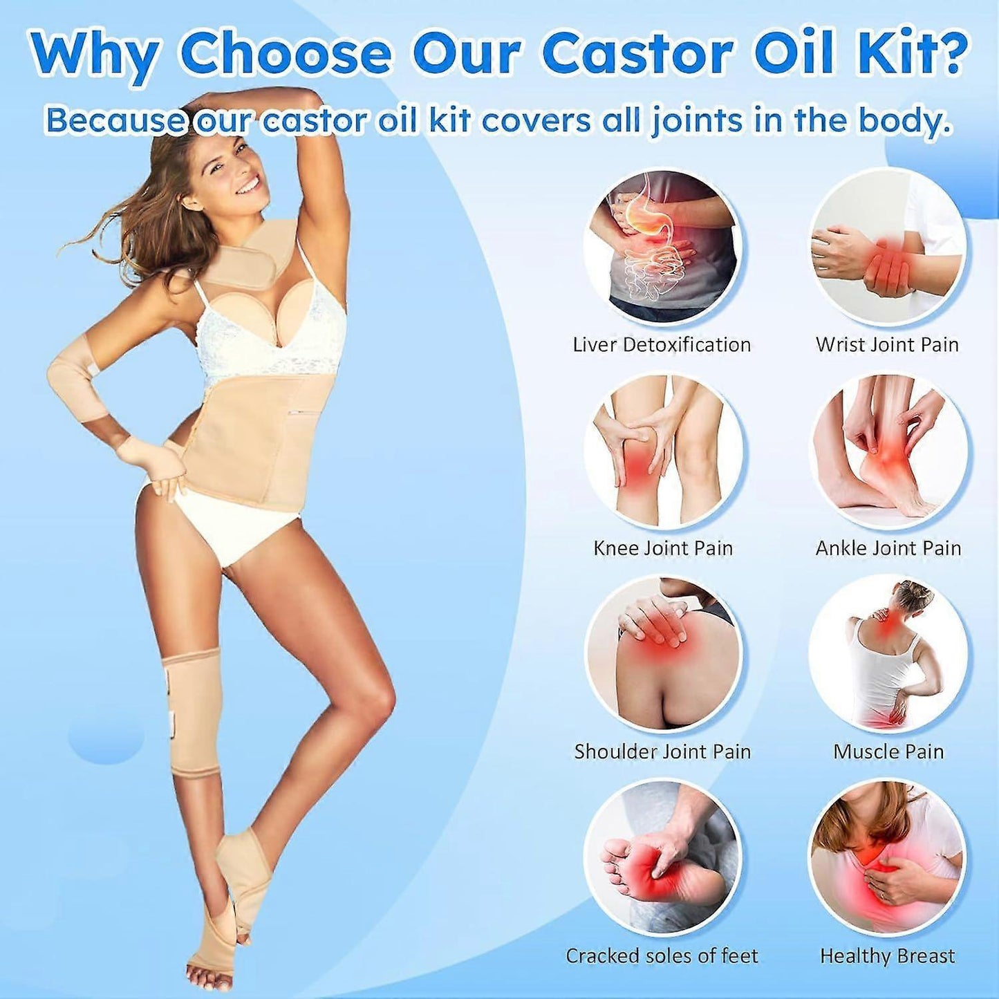 Castor Oil Pack Wrap,10 pcs Reusable Organic Castor Oil Pack Kit with Adjustable V1263-JX-3237